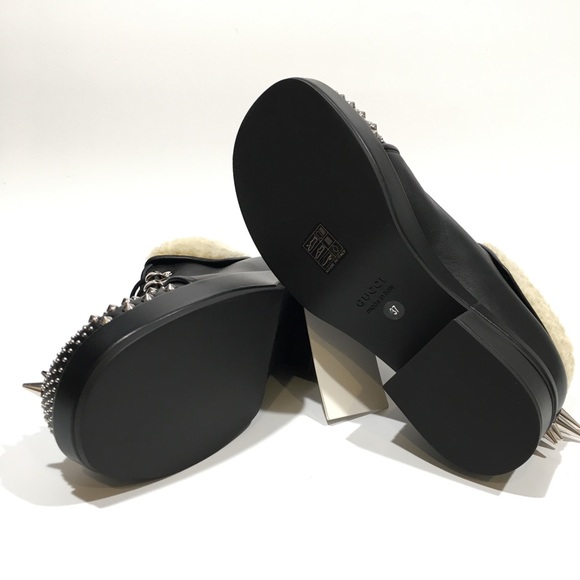 GUCCI Studded Ankle Boots -Black Leather -Faux Fur Lined -US 7 -NIB - Picture 8 of 12